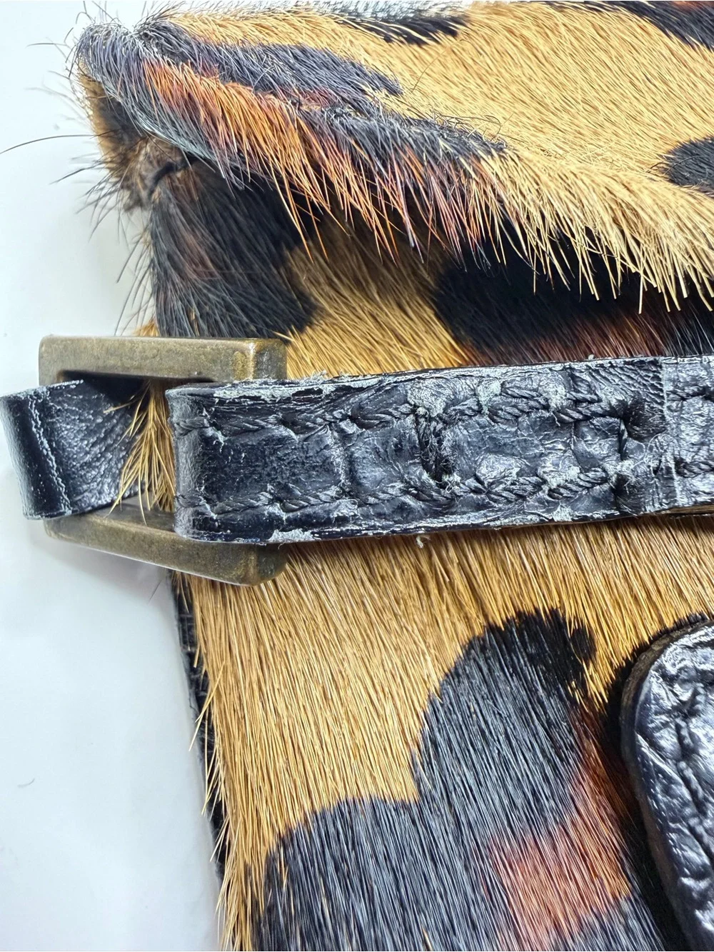 Vintage Y2K Maurizio Taiuti Leopard Print Calf hair and Leather Trim Clutch